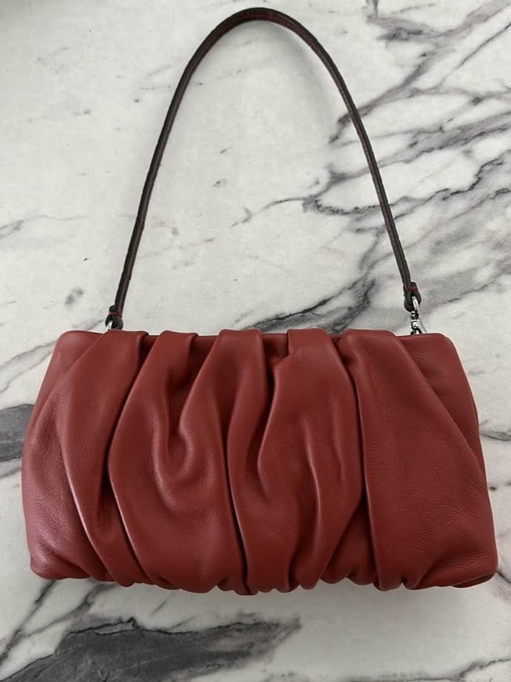 STAUD Ruched Shoulder Bag in Brown